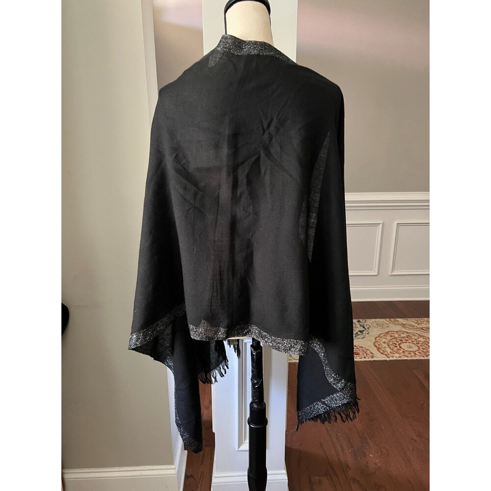 J. Crew Black Wool Blend Scarf/Shawl w/ Metallic Trim NWT - Picture 3 of 4